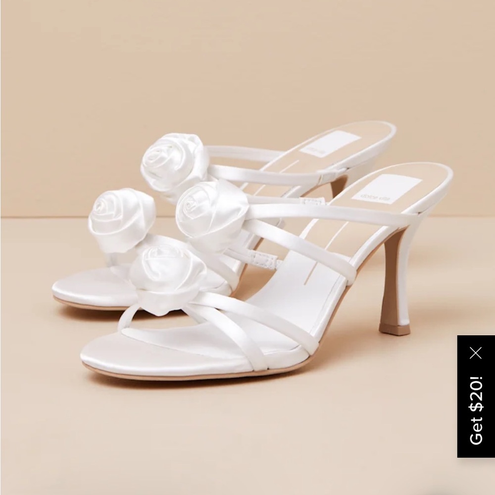 Dolce Vita Linzy Rosette White Satin Heels